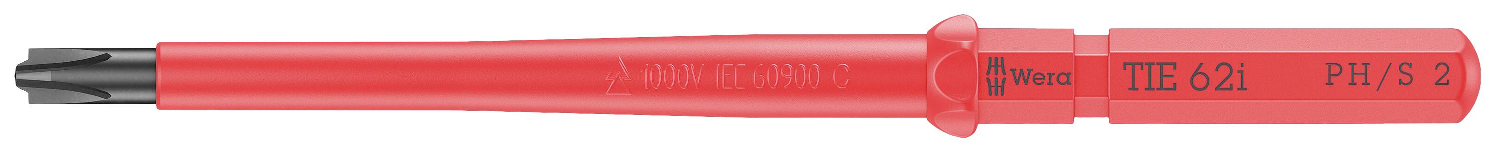 Ein roter Schraubendreher mit schwarzer Torx-Spitze, gekennzeichnet mit 'TIE 62A PH/S 2'. Geeignet für präzise Arbeiten.
