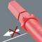 Ein roter Stift mit abgerundeter Spitze zeigt eine Fehlermeldung an. Ein rotes Kreuz mit einem weißen Papierflieger symbolisiert eine Korrektur.