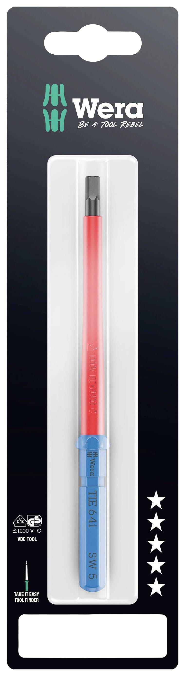 Verpackung eines Wera-Zyklop-Schraubendrehers, farblich markiert und mit Angaben zu Größe und Typ.