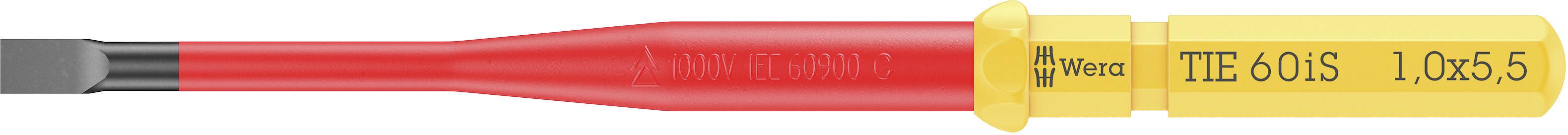 Ein rot-gelber Bohreraufsatz 'TE-CX/US 1,0x5,5' mit schwarzer Spitze, hergestellt von einer Firma mit schwarzem Logo auf gelbem Hintergrund.