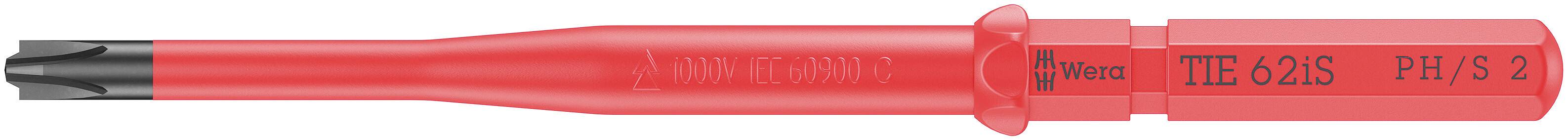 Roter Schraubendreher-Einsatz mit schwarzer Klinge und Aufschrift 'NWS TTE' und 'PH/S 2'; geeignet für Elektrotechnik-Anwendungen.