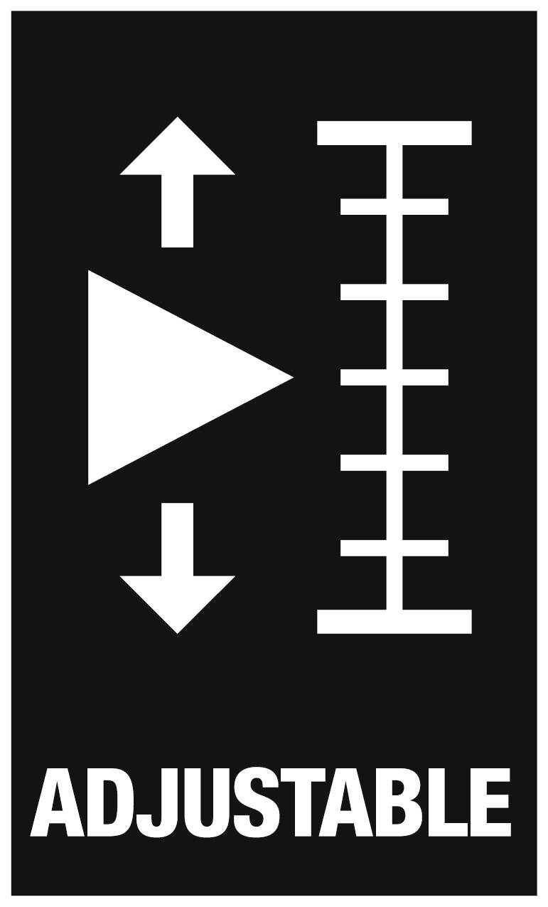 Symbol für 'einstellbar': Pfeil nach oben und unten, Balken mit Strichen.