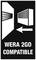 Schwarzes Schild mit weißem Pfeil und Text 'WERA 2GO COMPATIBLE', zeigt Verbindungsmöglichkeit eines Produkts mit WERA 2GO-System.