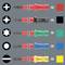 Schraubendreher-Typen und ihre Farbkennzeichnung: Kreuz = Rot, PZ = Schwarz, Torx = Grün, Sechskant = Blau, Schlitz = Gelb.