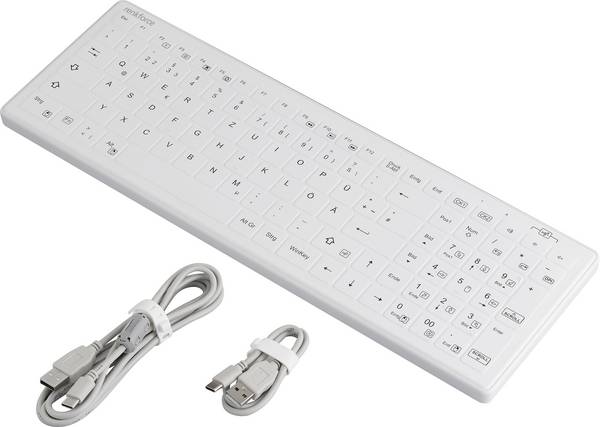 Renkforce RF-WPIK-500 USB Hygiene-Tastatur Deutsch, QWERTZ Weiß Silikonmembran, IP65, Maustasten, Abnehmbares Kabel, Geräuscharme Tasten