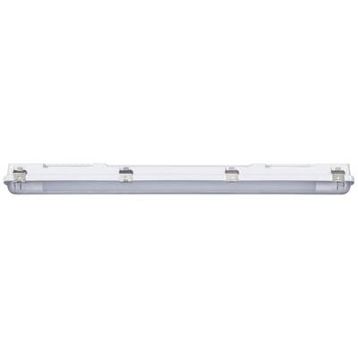 Wasserdichte LED-Leuchte mit robustem Gehäuse und metallischen Clips, ideal für industrielle und feuchte Umgebungen.