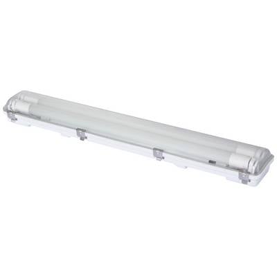 Aquariumleuchte mit zwei parallel verlaufenden, länglichen Röhren in transparenter Abdeckung; dient zur Beleuchtung von Aquarien.