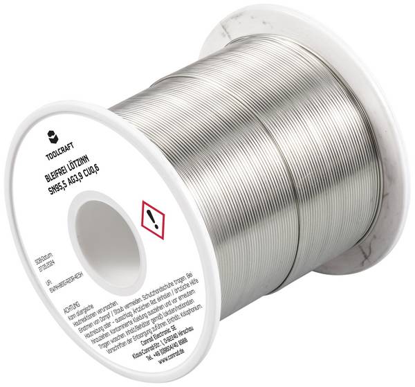 TOOLCRAFT TO-9503310 Lötzinn, bleifrei Spule Sn95,5Ag3,9Cu0,6 ROL1 250 g 0.7 mm