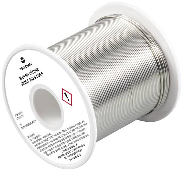 TOOLCRAFT TO-9503316 Lötzinn, bleifrei Spule Sn95,5Ag3,9Cu0,6 ROL1 250 g 1 mm