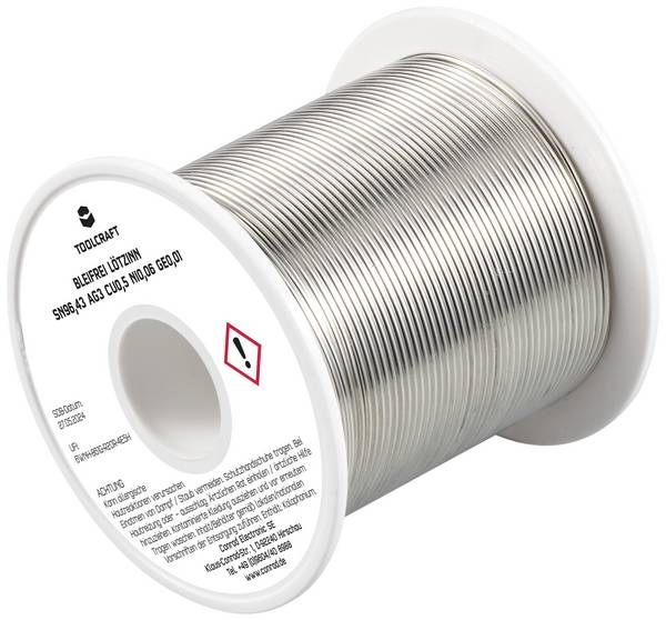 TOOLCRAFT TO-9503340 Lötzinn, bleifrei Spule Sn96,43Ag3Cu0,5Ni0,06Ge0,01 ROL1 250 g 1.2 mm