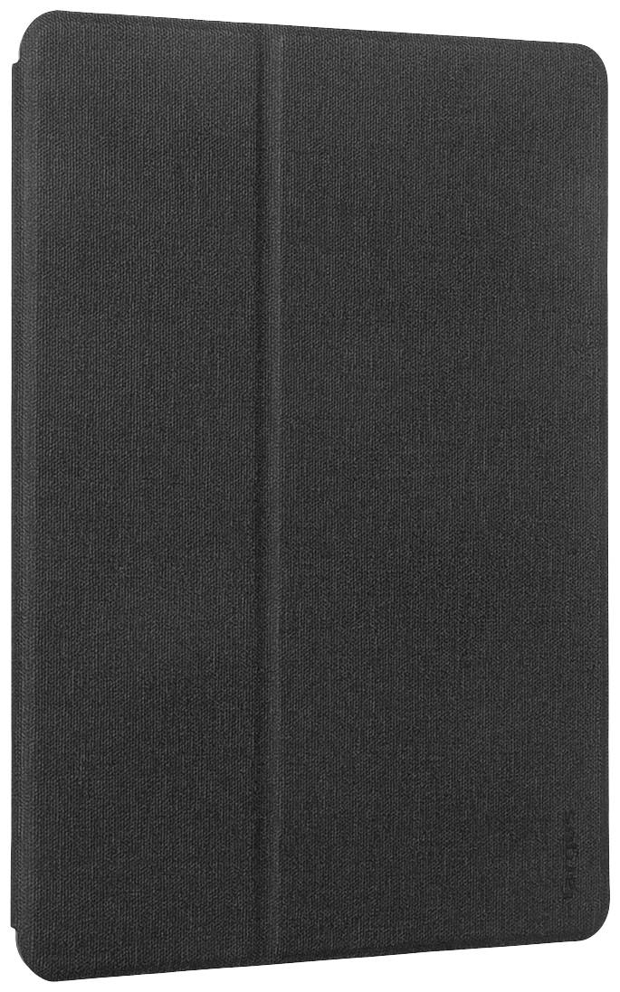 Schwarzes, strukturiertes Tablet-Etui in geschlossenem Zustand, mit geraden Kanten und dezentem, stilvollem Design.