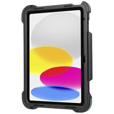 Ein Tablet mit robustem schwarzem Gehäuse zeigt bunte Kreise auf dem Bildschirm, die ein dynamisches, modernes Design darstellen.