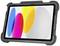 Ein robustes Tablet mit buntem Bildschirm, der blaue, pinke, gelbe und weiße ovale Formen zeigt. Ideal für Außeneinsatz.