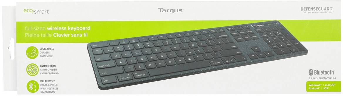 'Drahtlose Tastatur von Targus, eco-smart, DefensGuard Serie. Nachhaltig, antibakteriell, Bluetooth, kompatibel mit Windows und Mac.'