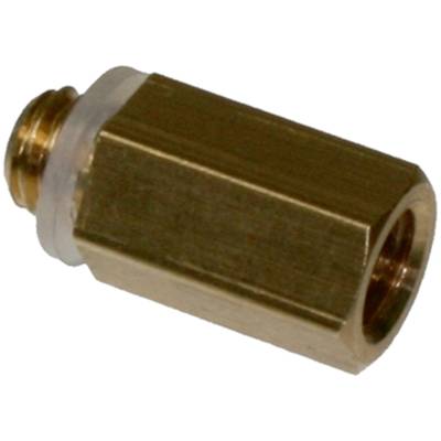Eine sechskantige Metallmutter mit Gewinde, vermutlich aus Messing, liegt auf einer Seite. Sie ist ein Befestigungselement für Verbindungen.