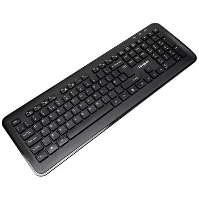 Eine schwarze Computertastatur mit Standardtastenlayout.