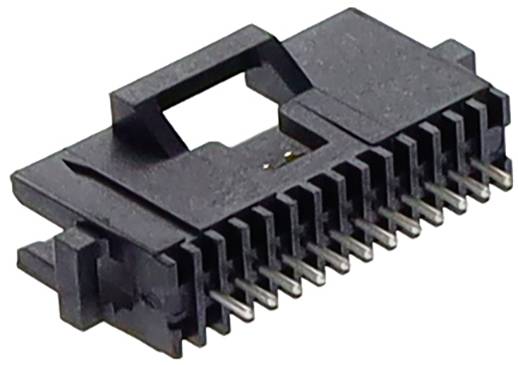 Ein schwarzer 16-poliger elektrischer Steckverbinder mit Metallkontakten, der üblicherweise zur Verbindung elektronischer Komponenten verwendet wird, aus einer schrägen Draufsicht dargestellt.