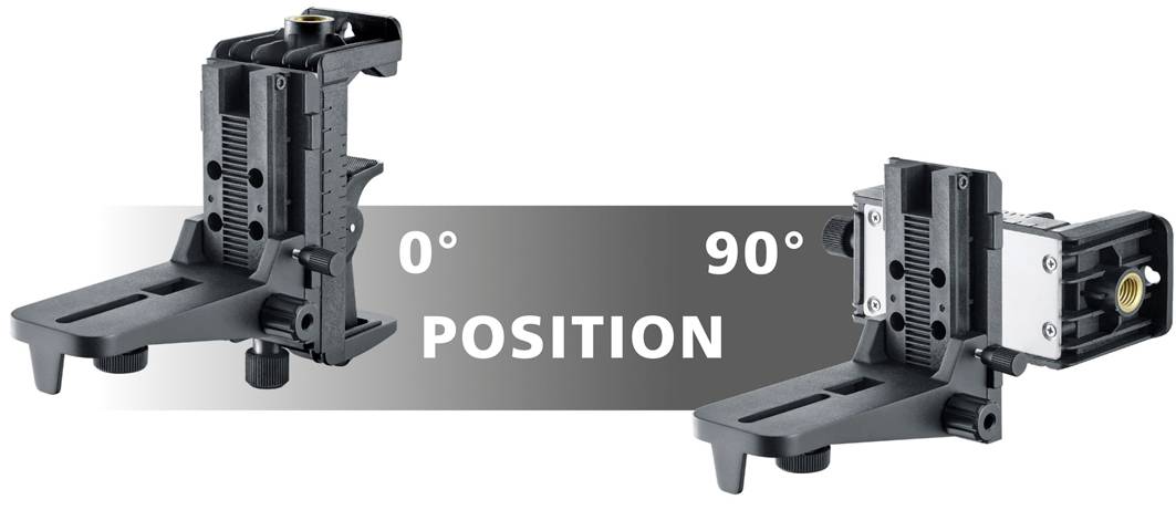 Zwei Halterungen in unterschiedlichen Positionen: links bei 0°, rechts bei 90°, mit einem Text 'Position' dazwischen.