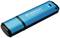 Blaue USB-Stick 'IronKey Vault Privacy 50' mit schwarzem Rand, liegend.