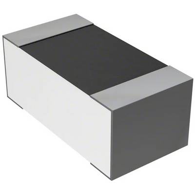 Ein 3D-Modell einer rechteckigen, zweifarbigen elektronischen Komponente, möglicherweise ein Kondensator oder Widerstand, mit schwarzen und grauen Abschnitten.