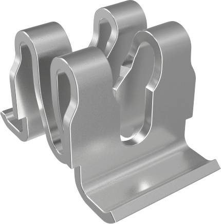 Eine Metallklemme mit zwei parallelen Schlaufen, die zum Befestigen von Kabeln entwickelt wurde.