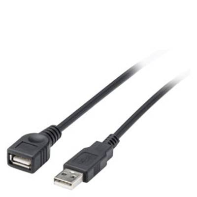 Zwei schwarze USB-Kabel, eines mit männlichem, das andere mit weiblichem Anschluss.