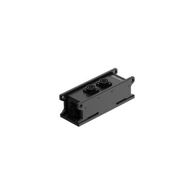 Schwarzes elektrisches Gerät mit robustem Gehäuse, zwei runden Anschlüssen auf der Oberseite, geeignet für industrielle Anwendungen.