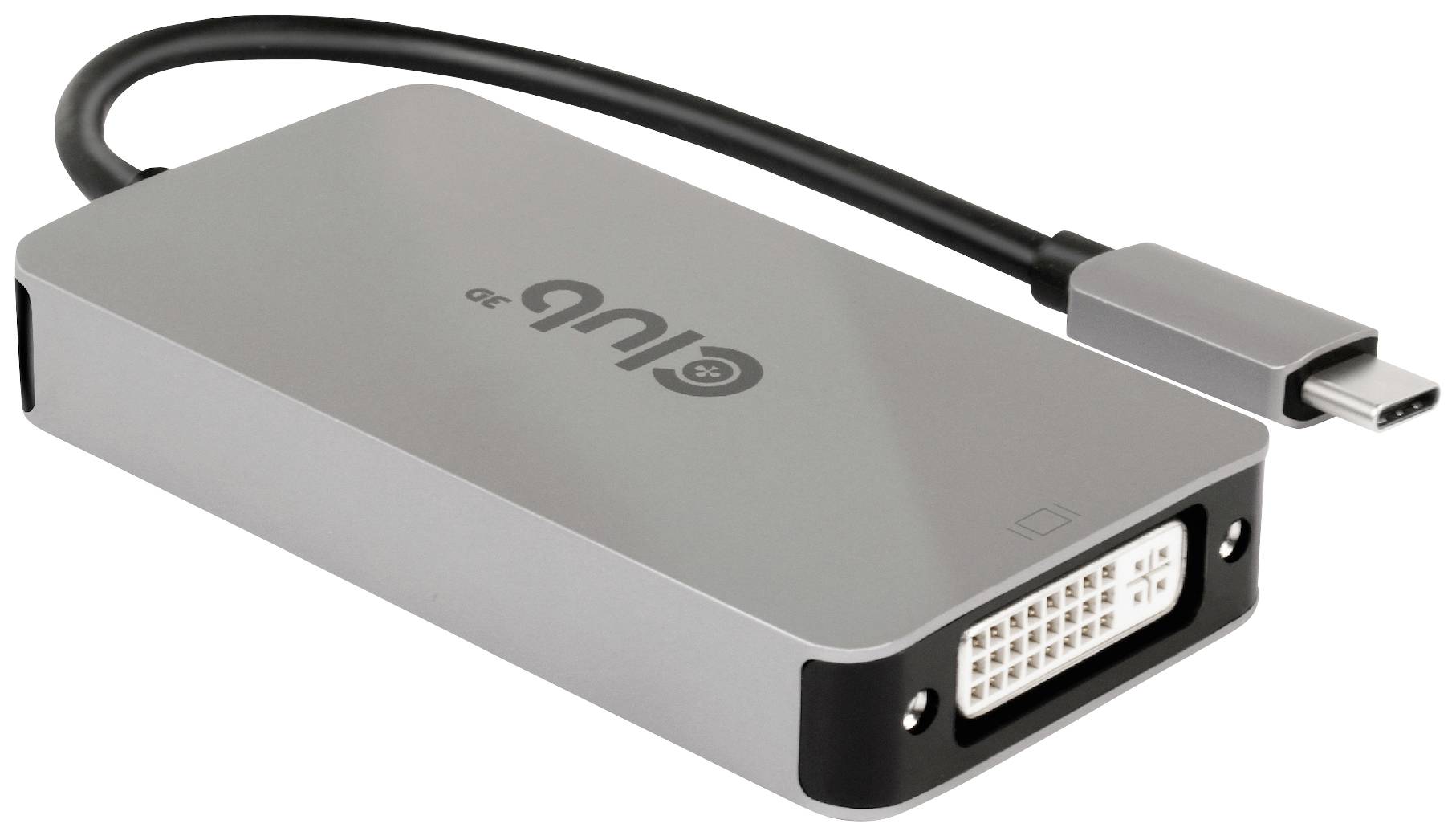 Ein silberner USB-C-Adapter mit DVI-Anschluss, der zur Verbindung von Geräten mit unterschiedlichen Schnittstellen dient.