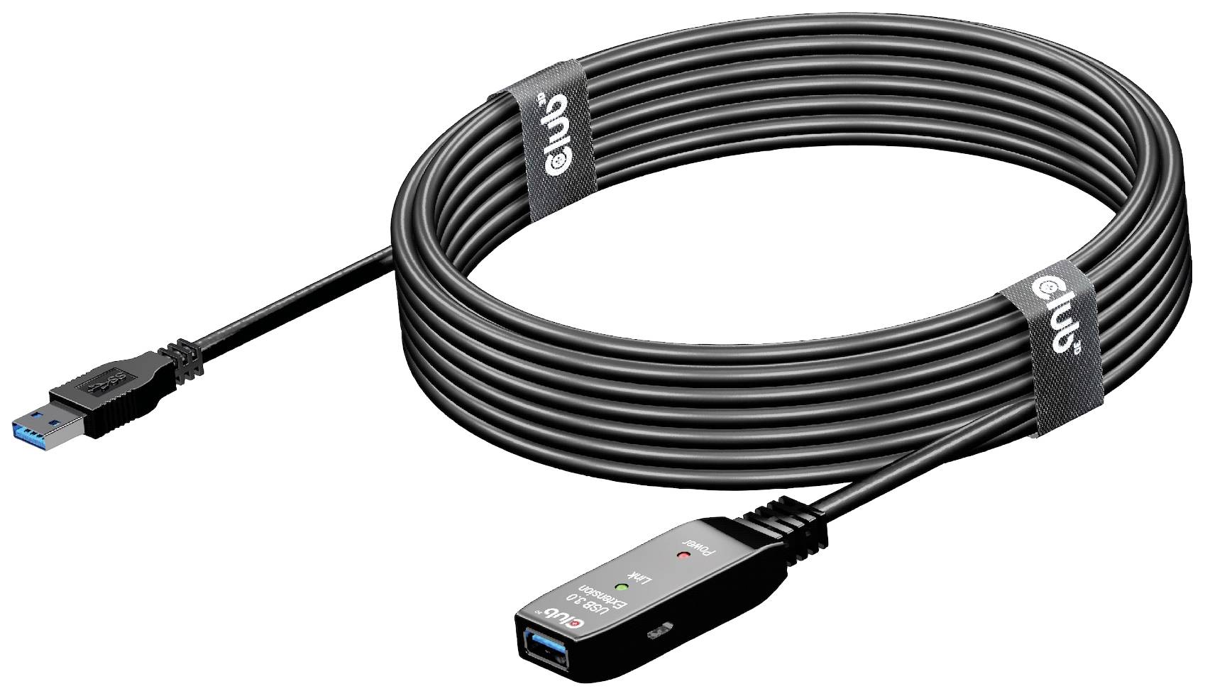 'Langes USB 3.0-Kabel mit einem verstärkten Anschluss und zwei LED-Anzeigen, ideal für Datenübertragungen über größere Entfernungen.'