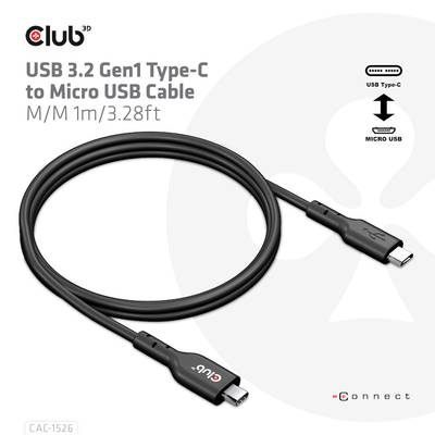 Ein schwarzes USB 3.2 Gen1 Typ-C zu Micro-USB-Kabel, 1 Meter lang, wird als Produkt dargestellt.