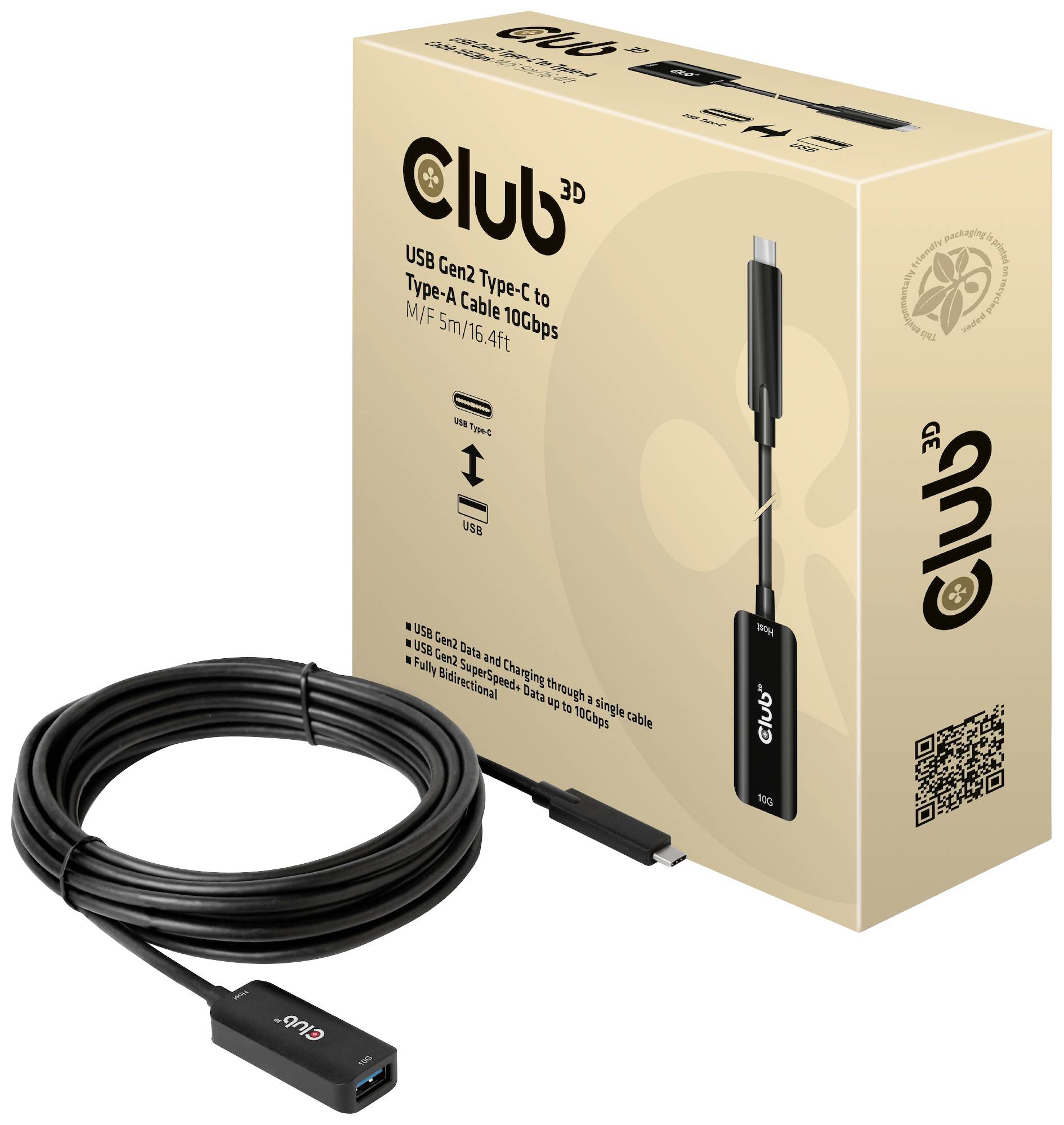 club3D USB-Kabel USB 3.2 Gen2 USB-C® Stecker, USB-B Buchse 5.00 m Schwarz CAC-1536
