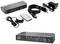 Dockingstation mit Kabeln, Netzteil, Fernbedienung und Anschlussmöglichkeiten für HDMI, USB und Audio.