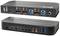 'USB/HDMI/DisplayPort KVM-Switch mit vier Anschlüssen, Schaltern zum Wechseln zwischen Computern und verschiedenen Audio-/Videoanschlüssen. Geeignet für Multi-PC-Setups.'