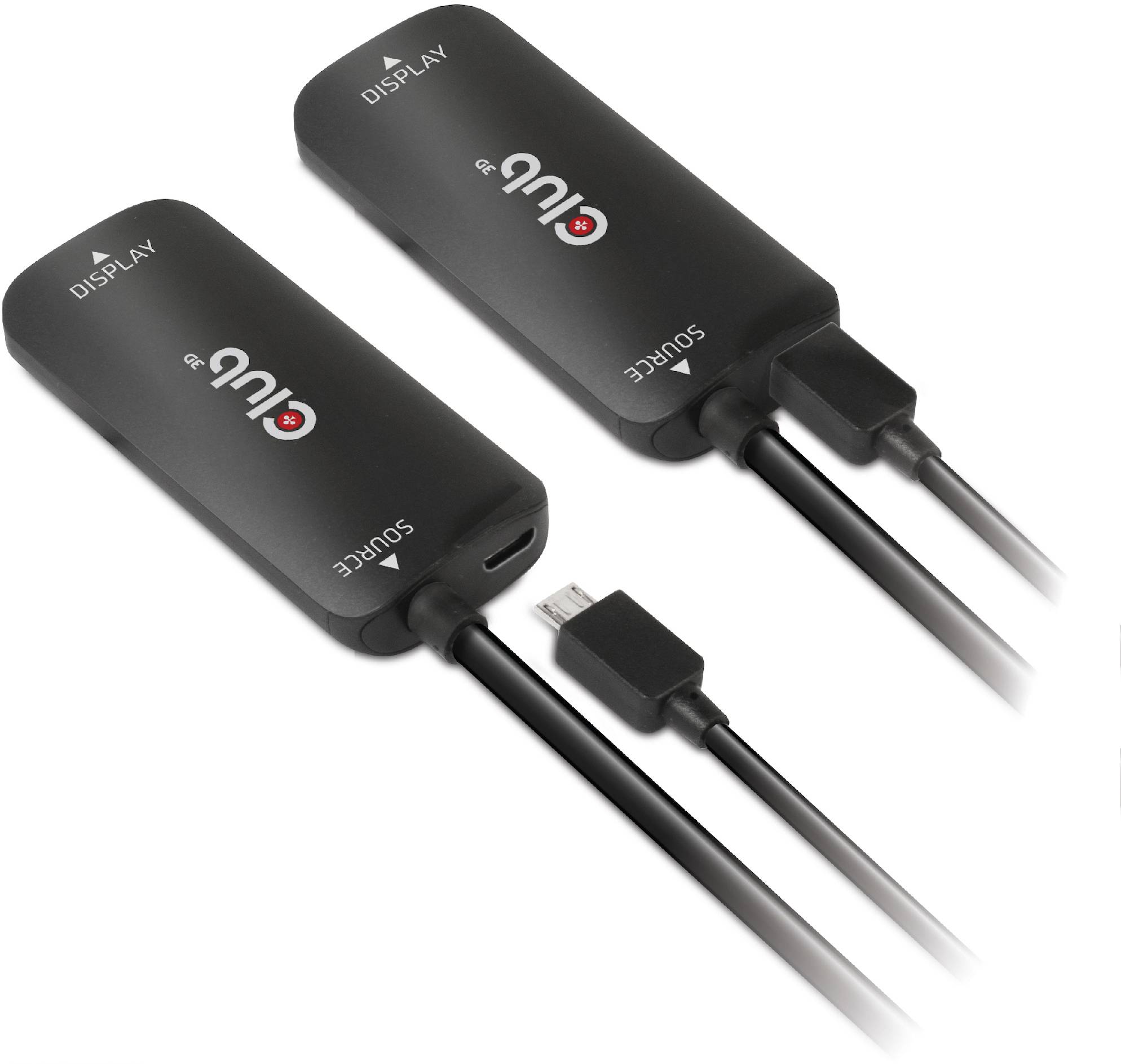 Zwei schwarze Adapter mit Kabelanschlüssen und der Aufschrift 'I.O. LINK'. Sie dienen zur Verbindung von Geräten für Datenübertragungen.