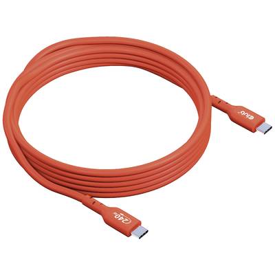 Ein rotes USB-C-Kabel mit der Aufschrift '240W' auf den Steckern, das fest aufgerollt ist.