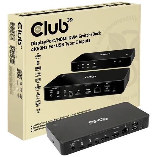 club3D KVM Switch 4K60Hz KVM-Umschalter HDMI, DisplayPort® Fernbedienung 3840 x 2160 Pixel