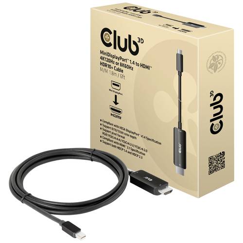club3D Mini-DisplayPort / HDMI Anschlusskabel Mini DisplayPort Stecker, HDMI-A Stecker 1.80 m Schwarz CAC-1187 DisplayPo...