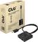 Eine HDMI 2-in-1-Bidirektionale Umschaltbox von Club 3D, unterstützt 8K60Hz oder 4K120Hz, zusammen mit der Produktverpackung.