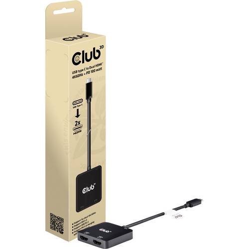 Thumbnail - Club 3D MST-Hub USB 3.2 Typ C> 2x HDMI 4K60Hz+100W PD St/Bu retail - Hub - USB 3