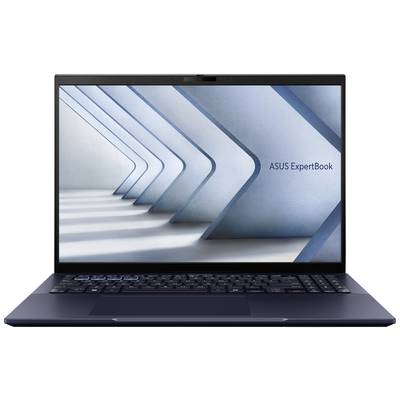 Ein geöffneter Laptop mit einem modernen Bildschirmhintergrund, der 'ASUS ExpertBook' zeigt.