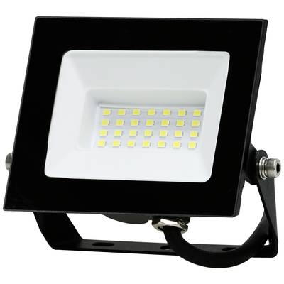 Ein LED-Flutlicht in einer schwarzen Halterung, beleuchtet durch eine Anordnung von kleinen, quadratischen Lichtern in der Mitte.