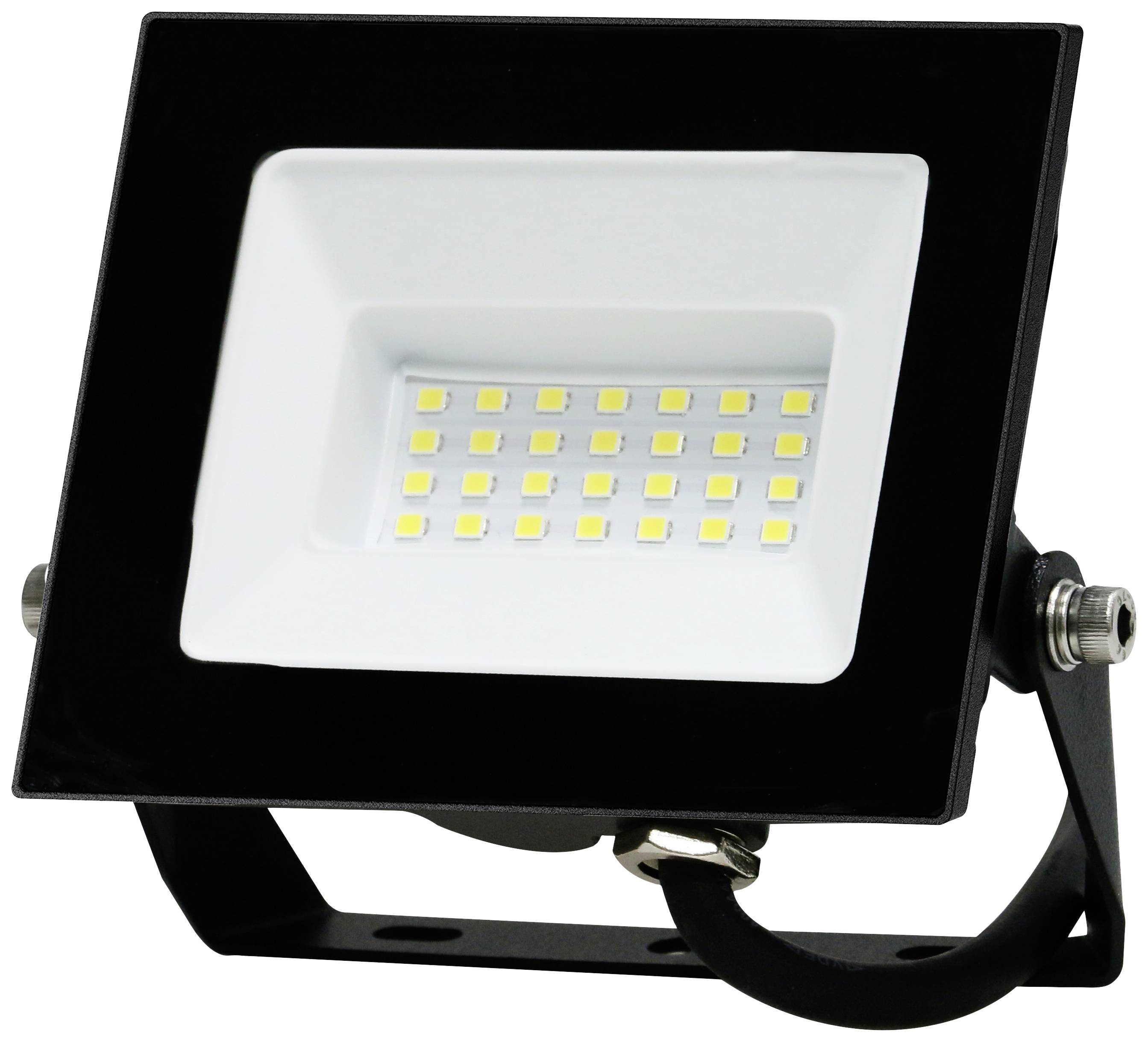 Ein schwarzer LED-Strahler mit vielen gelben LEDs in einem rechteckigen Gehäuse. Ideal zur Ausleuchtung von Bereichen.