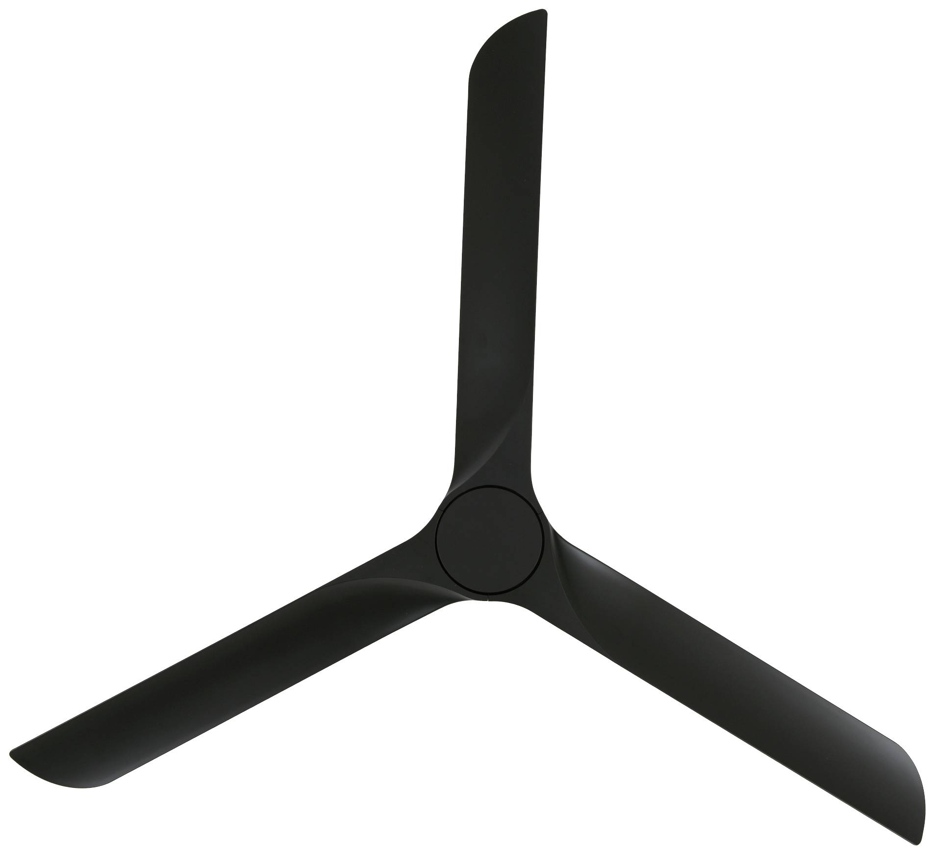 Ein schwarz lackierter dreiflügeliger Ventilator wird von oben gezeigt.
