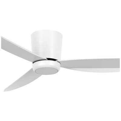 Ein moderner Deckenventilator mit drei weißen Rotorblättern, montiert an einer flachen Deckenhalterung. Ideal für minimalistische Raumgestaltung.