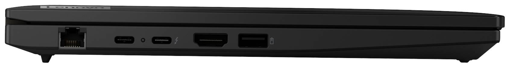 Ein schwarzer Heimrouter von der Seite, mit Anschlüssen für Ethernet, USB und HDMI. Geeignet für Heimnetzwerke und Streaming.