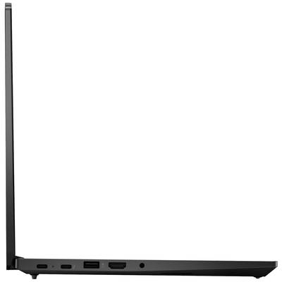 'Ein schwarzer, schlanker Laptop von der Seite, zeigt Anschlüsse wie USB und HDMI.'