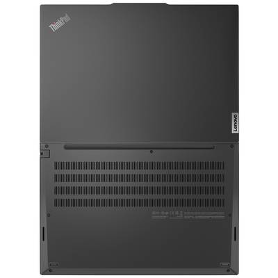 Rückseite eines Laptops mit Lenovo-Logo oben rechts. Markenname 'ThinkPad' in der Ecke links oben, graue Abdeckung.