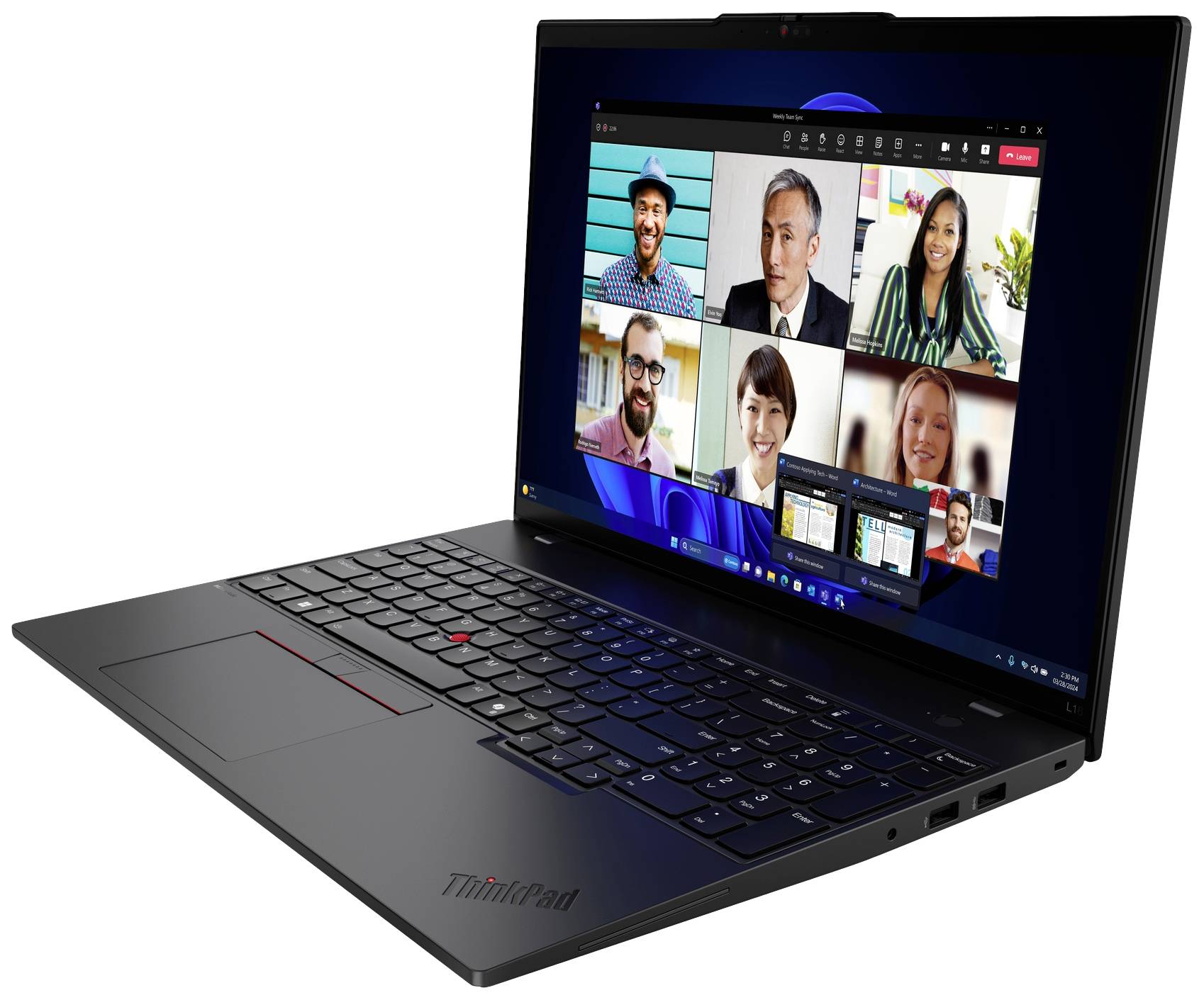 Laptop mit geöffneter Zoom-Konferenz, zeigt sechs Personen in Video-Unterhaltung.
