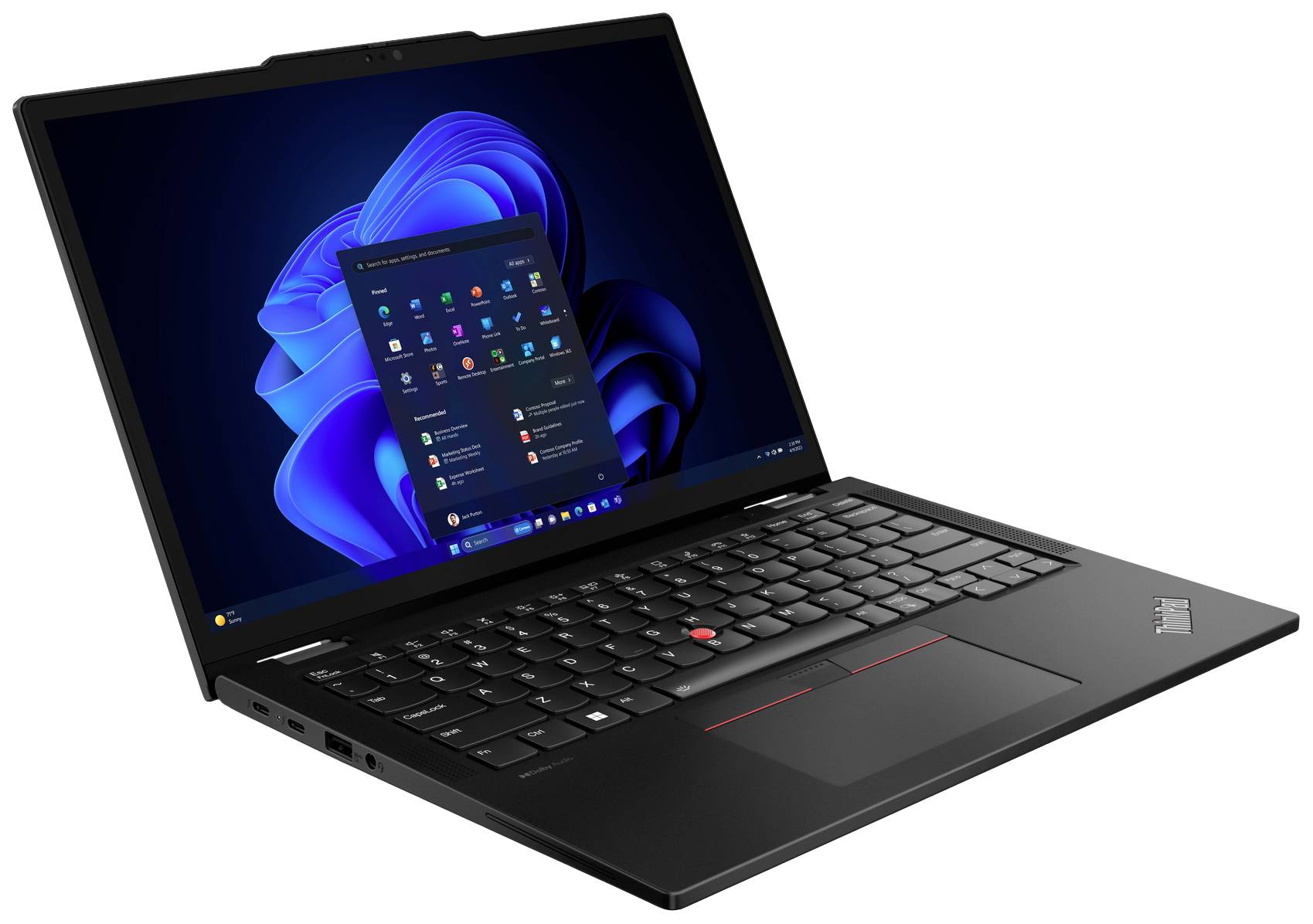 Ein aufgeklappter Laptop mit schwarzer Tastatur und Display, das die Benutzeroberfläche eines Betriebssystems zeigt.