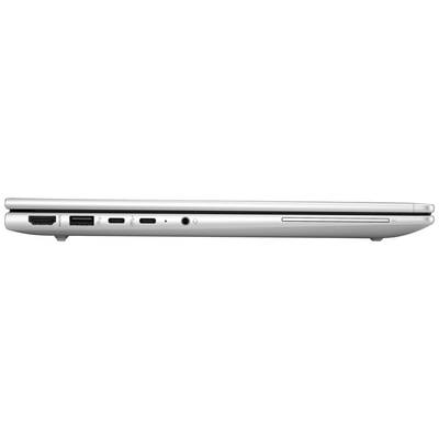 Silberner Laptop in Seitenansicht; zeigt Anschlüsse: HDMI, USB, USB-C, Ladeport, Kopfhörerbuchse und CD-Laufwerk rechts.